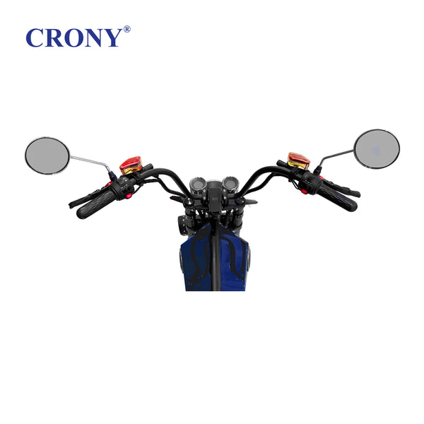 CRONY X1 Electric Motorcycle, 3000W Motor, 60V 12Ah Battery, 60-80KM/H Max Speed, 25-35KM Range, Front & Rear Disc Brakes, Front & Rear Suspension, LCD Display, LED Lights, Bluetooth Speaker, Mobile Phone Holder, Harley Bag, Blue