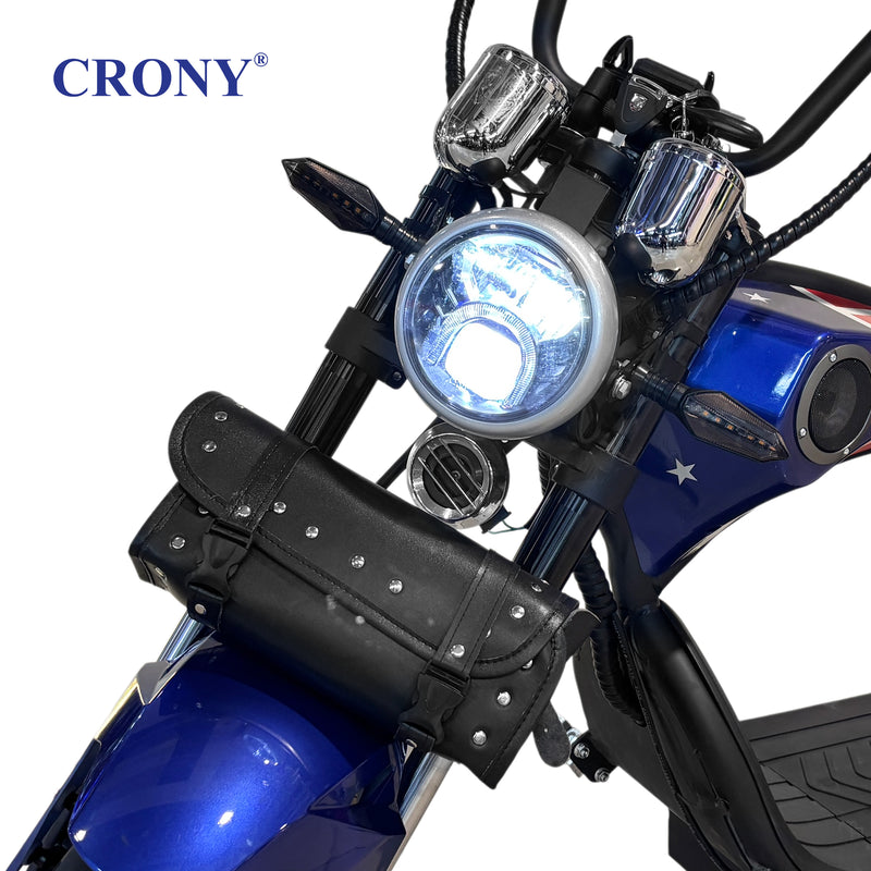 CRONY X1 Electric Motorcycle, 3000W Motor, 60V 12Ah Battery, 60-80KM/H Max Speed, 25-35KM Range, Front & Rear Disc Brakes, Front & Rear Suspension, LCD Display, LED Lights, Bluetooth Speaker, Mobile Phone Holder, Harley Bag, World