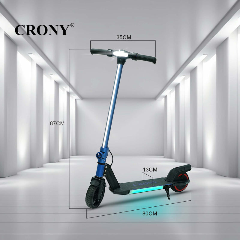 CRONY S32 Kids Foldable E-Scooter with LED Light Bar RGB Deck Lights & LED Display & E-Brake and E-Accelerator & Extended Footrest Supports Up to 100KG