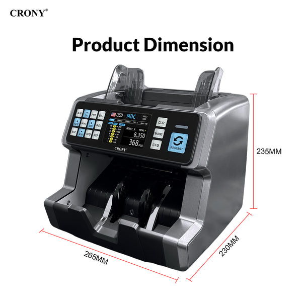 CRONY AL-9201 Professional Mix value Money Counter Machine, 800/1000/1200 Notes/Min, 500 Notes Hopper, UV/MG/MT/IR/CIS Detection, Automatic Currency Identification, 3.5" Touch TFT Display, ADD & Batch Counting, 1 Year Warranty