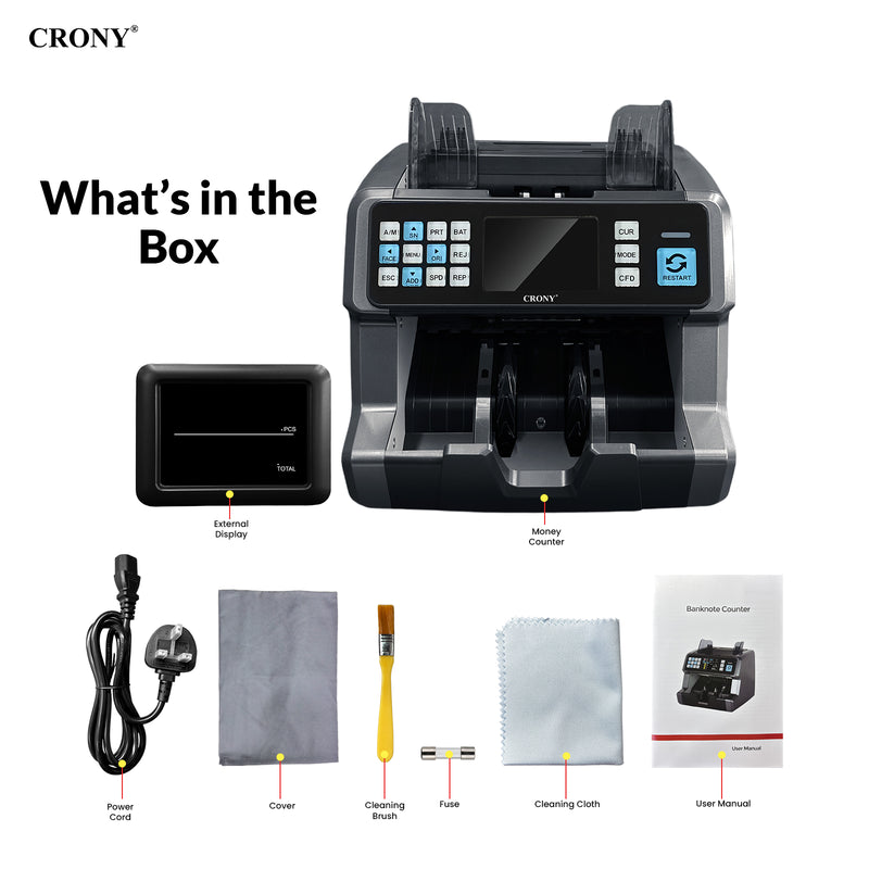 CRONY AL-9201 Professional Mix value Money Counter Machine, 800/1000/1200 Notes/Min, 500 Notes Hopper, UV/MG/MT/IR/CIS Detection, Automatic Currency Identification, 3.5" Touch TFT Display, ADD & Batch Counting, 1 Year Warranty