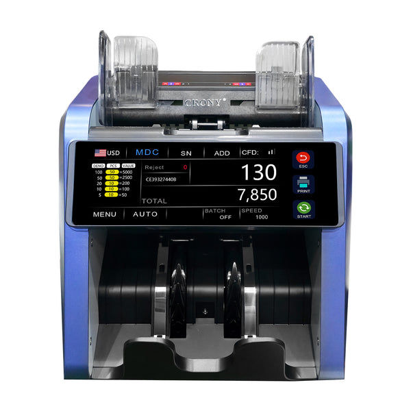 CRONY AL-930B Money Counting Machine with 5000mAh Rechargeable Battery, Professional Cash Counter with 800/1000/1200 Bills Per Minute Speed, 500 Note Hopper Capacity, Fast Accurate Portable Currency Counting for Business Use