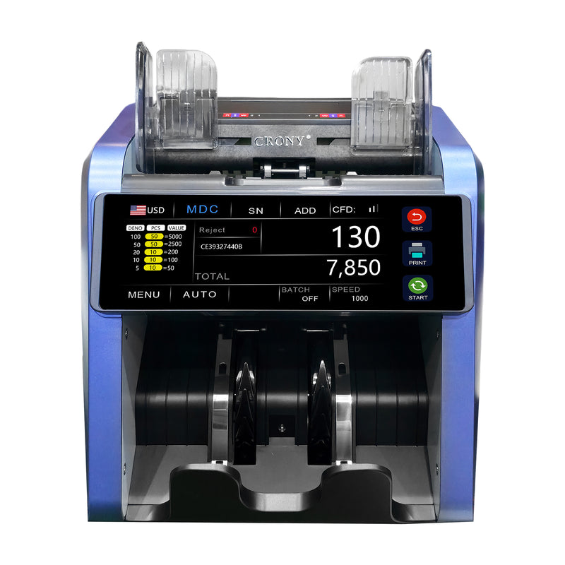 CRONY AL-930B Money Counting Machine with 5000mAh Rechargeable Battery, Professional Cash Counter with 800/1000/1200 Bills Per Minute Speed, 500 Note Hopper Capacity, Fast Accurate Portable Currency Counting for Business Use