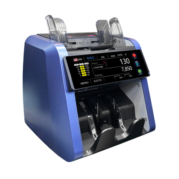 CRONY AL-930B Money Counting Machine with 5000mAh Rechargeable Battery, Professional Cash Counter with 800/1000/1200 Bills Per Minute Speed, 500 Note Hopper Capacity, Fast Accurate Portable Currency Counting for Business Use