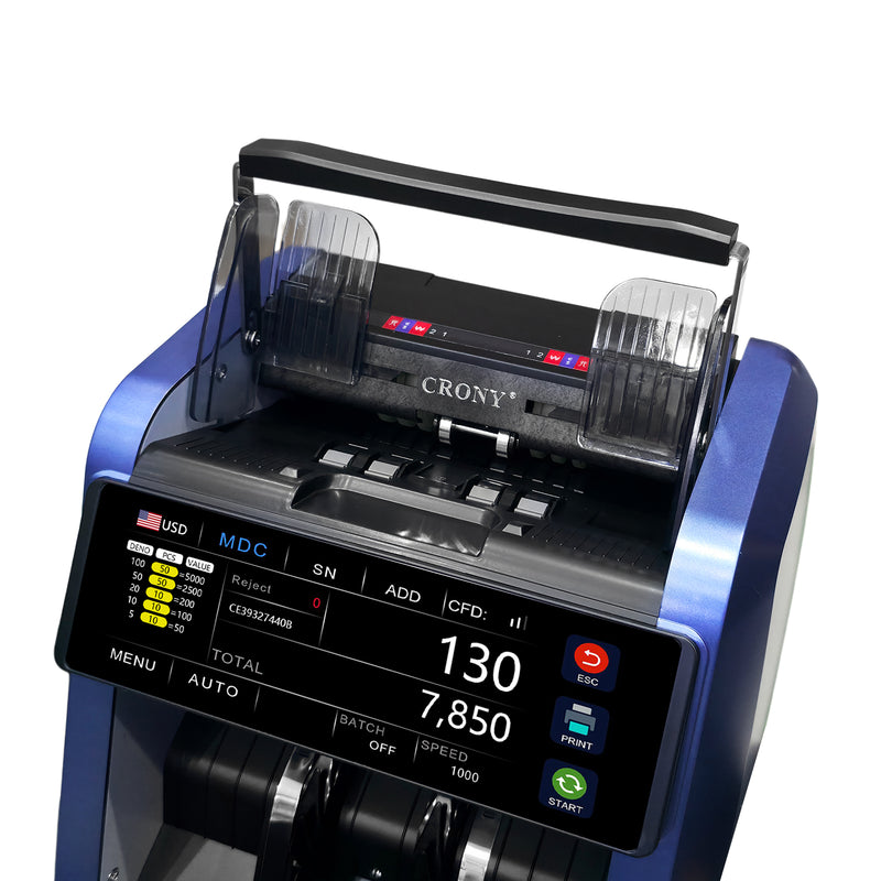 CRONY AL-930B Money Counting Machine with 5000mAh Rechargeable Battery, Professional Cash Counter with 800/1000/1200 Bills Per Minute Speed, 500 Note Hopper Capacity, Fast Accurate Portable Currency Counting for Business Use