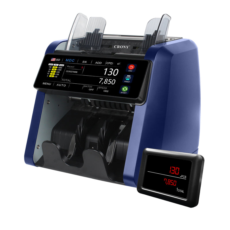 CRONY AL-930B Money Counting Machine with 5000mAh Rechargeable Battery, Professional Cash Counter, 1200 Bills/Min, 7.8" TFT Touch Display, Automatic Currency Recognition, Mixed Denomination Counting, UV MG MT IR Counterfeit Detection