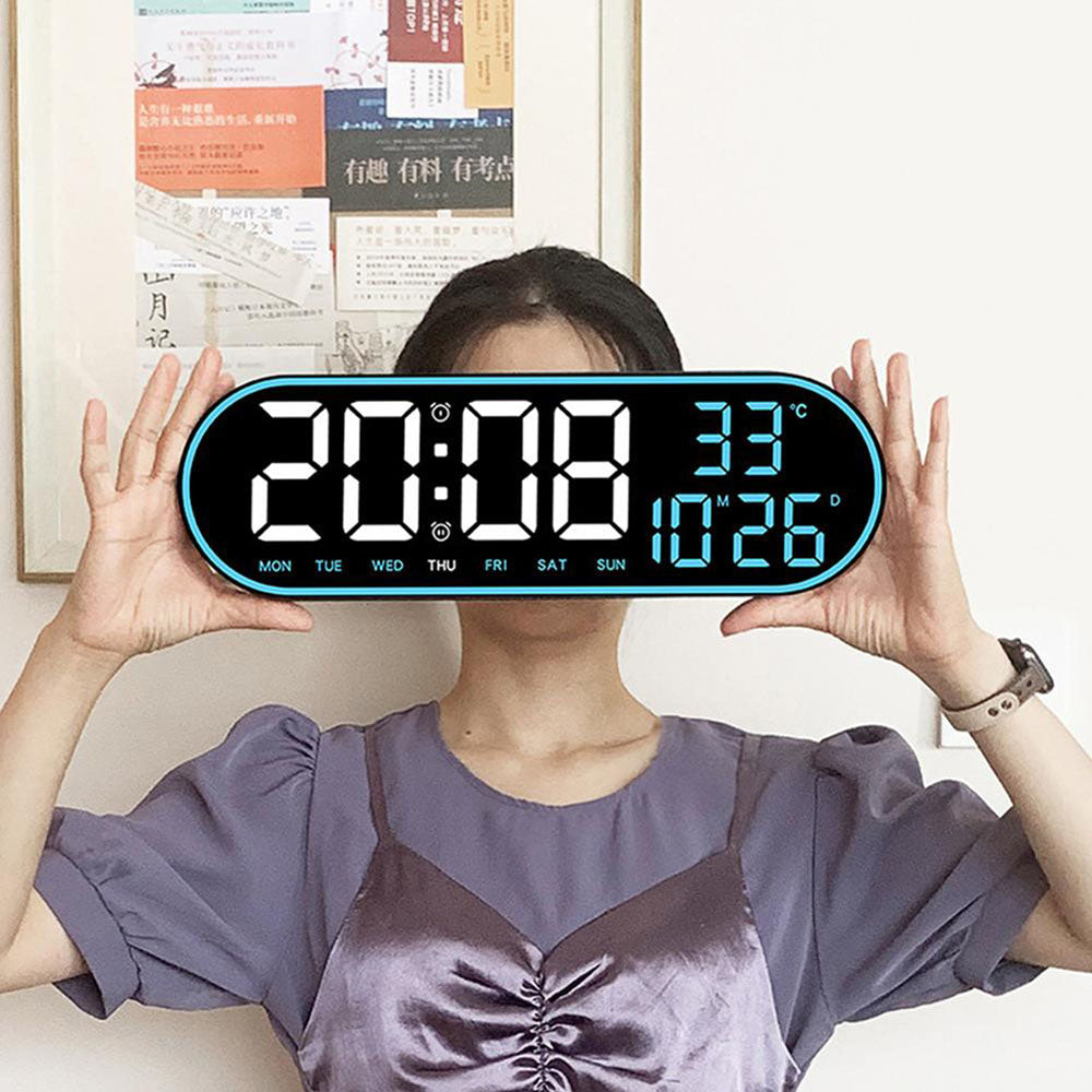 CRPONY 8021 White+Blue Electronic Clock Display 5 Adjustable Brightness Wall Clock For Home Farmhouse Office