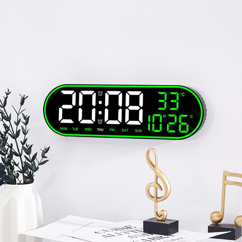 CRPONY 8021 White+Blue Electronic Clock Display 5 Adjustable Brightness Wall Clock For Home Farmhouse Office