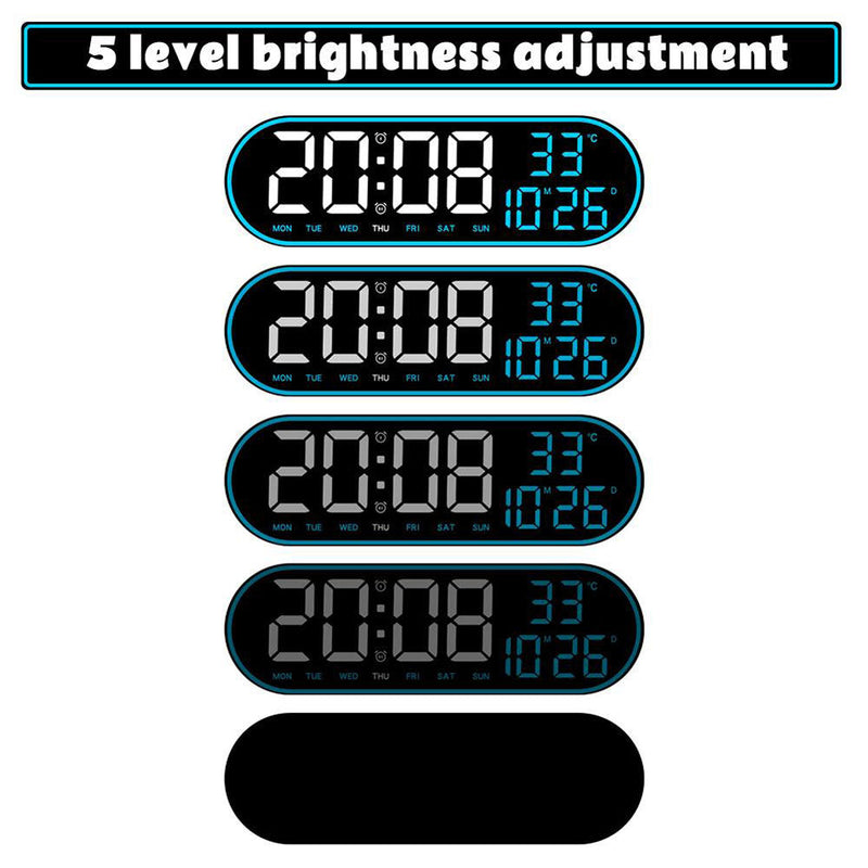 CRPONY 8021 White+Blue Electronic Clock Display 5 Adjustable Brightness Wall Clock For Home Farmhouse Office