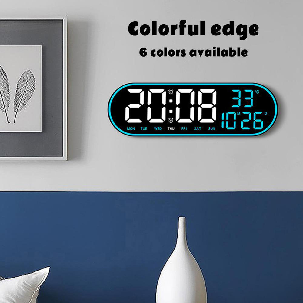 CRPONY 8021 White+Blue Electronic Clock Display 5 Adjustable Brightness Wall Clock For Home Farmhouse Office