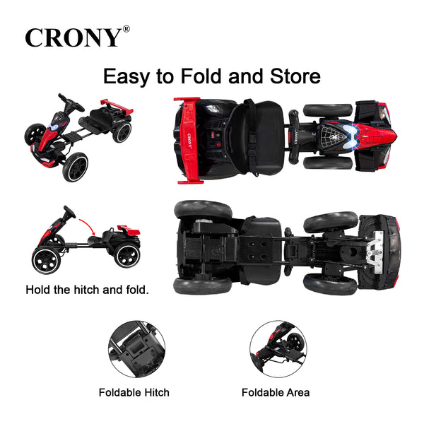 CRONY T3 Kids Electric Go Kart with Remote Control, 390W Motor, 6V 4.5Ah Battery, 5-6KM/H Speed, LED Headlights, Bluetooth Speaker, Seat Belt, Forward & Reverse Switch, Ride On Kart for Kids