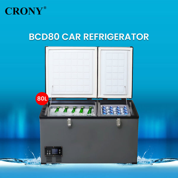 CRONY BCD80 80L Portable Car Refrigerator Freezer for RV Truck Outdoor Use with LCD Temperature Control -20 to 10 Celsius