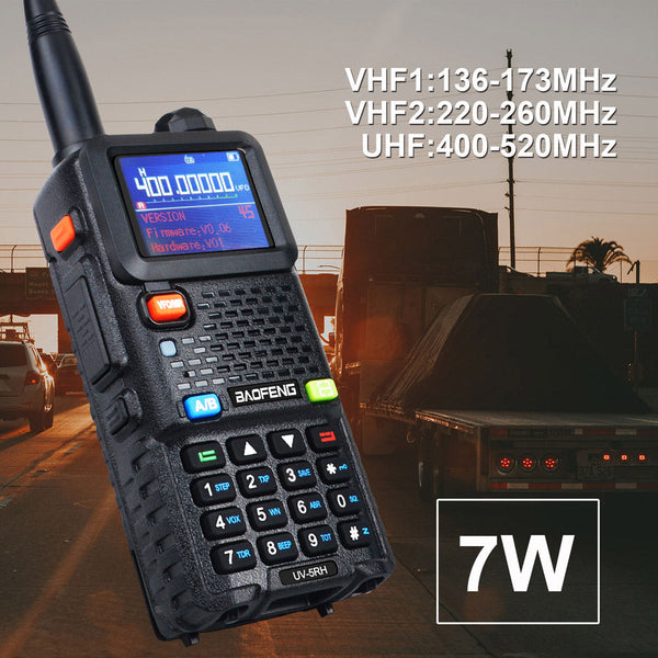 UV-5RH 7W VHF UHF 136-174MHz 220-260MHz 400-520MHz Tri-Bands 999Ch Frequency Search Weather Forecast FM Walkie Talkie