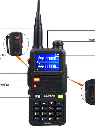 UV-5RH 7W VHF UHF 136-174MHz 220-260MHz 400-520MHz Tri-Bands 999Ch Frequency Search Weather Forecast FM Walkie Talkie