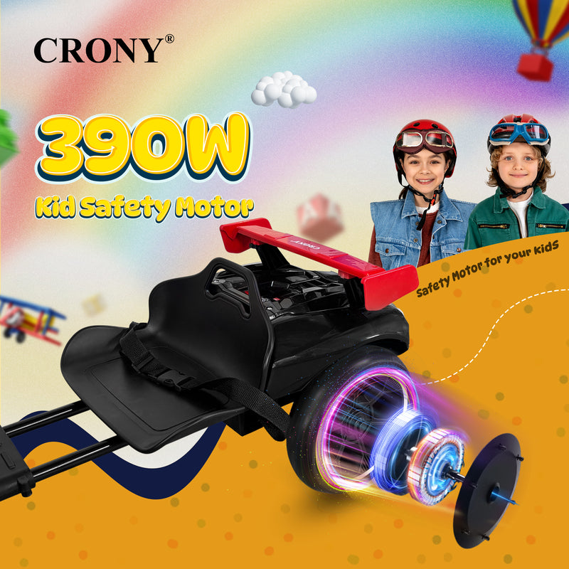 CRONY T3 Kids Electric Go Kart with Remote Control, 390W Motor, 6V 4.5Ah Battery, 5-6KM/H Speed, LED Headlights, Bluetooth Speaker, Seat Belt, Forward & Reverse Switch, Ride On Kart for Kids