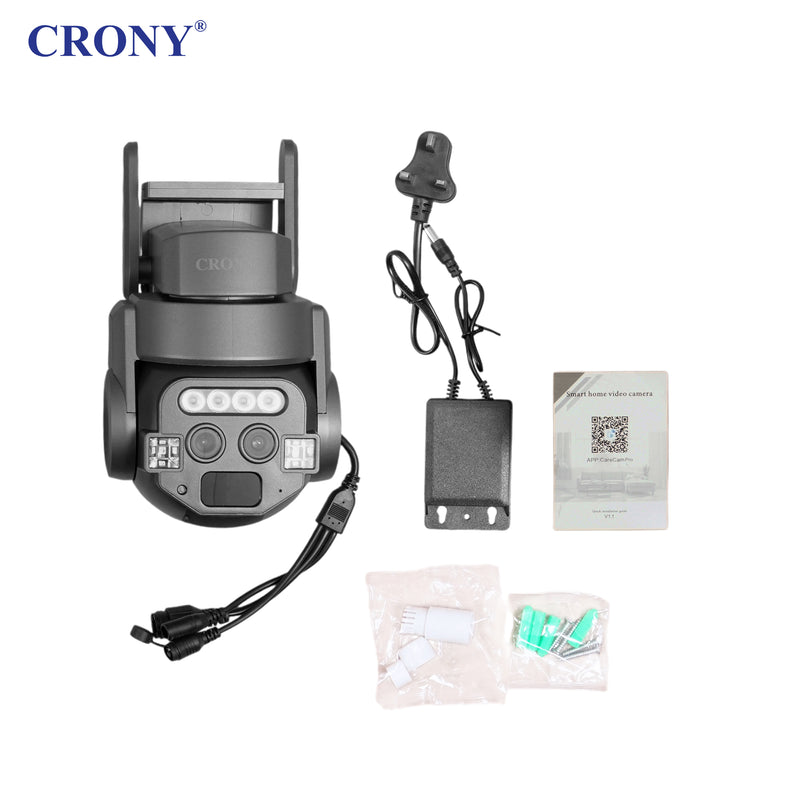 CRONY Care CamPro CM-Q820EM 6MP PTZ Wireless Security Camera, 2K Dual Lens, WiFi & Ethernet, 275° Pan 90° Tilt, Two-Way Audio, IR Night Vision, Motion & Human Detection, TF Card & Cloud Storage, Android & iOS App