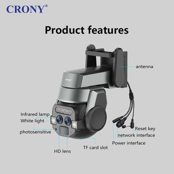 CRONY Care CamPro CM-Q820EM 6MP PTZ Wireless Security Camera, 2K Dual Lens, WiFi & Ethernet, 275° Pan 90° Tilt, Two-Way Audio, IR Night Vision, Motion & Human Detection, TF Card & Cloud Storage, Android & iOS App