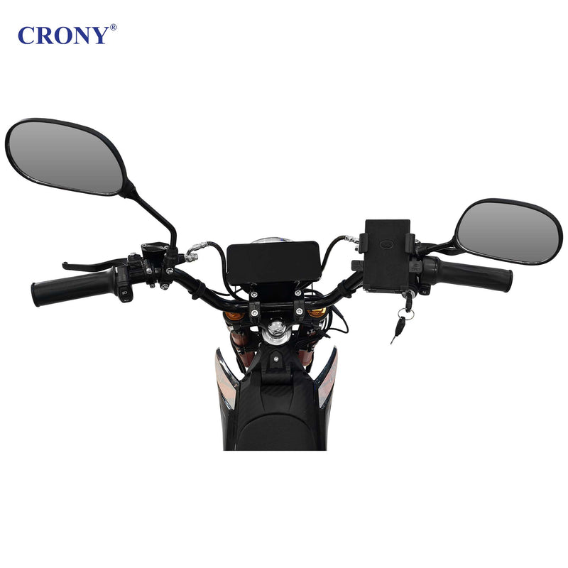 CRONY-05 E-Dirt Bike, 2500W Electric Motorcycle, Up to 72 KM/H, 48V 25Ah Detachable Battery, 45–55 KM Range, Dual Suspension, Front & Rear Disc Brakes, 14"/12" Off-Road Tires, Bluetooth Speaker, Helmet Included