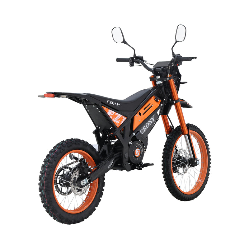 CRONY-06 E-Dirt Bike, 6000W Electric Dirt Bike with 85–100 KM/H Top Speed, 72V 27Ah Battery, 55–70 KM Range, Dual Suspension, Front & Rear Disc Brakes, 19"/16" Off-Road Tires, LED Display, Headlight & Rearview Mirror