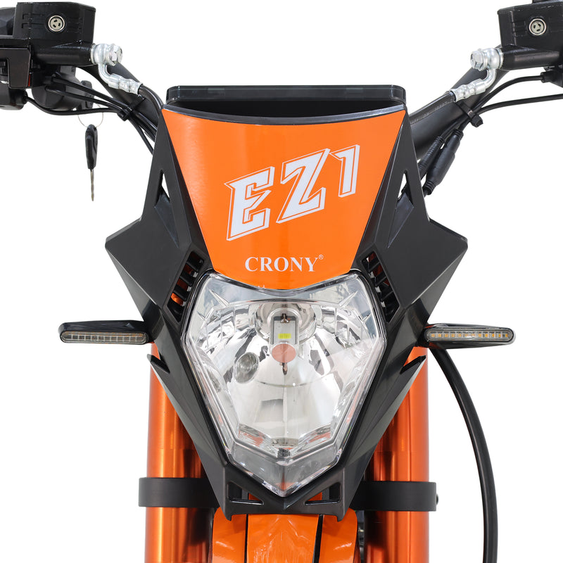 CRONY-06 E-Dirt Bike, 6000W Electric Dirt Bike with 85–100 KM/H Top Speed, 72V 27Ah Battery, 55–70 KM Range, Dual Suspension, Front & Rear Disc Brakes, 19"/16" Off-Road Tires, LED Display, Headlight & Rearview Mirror