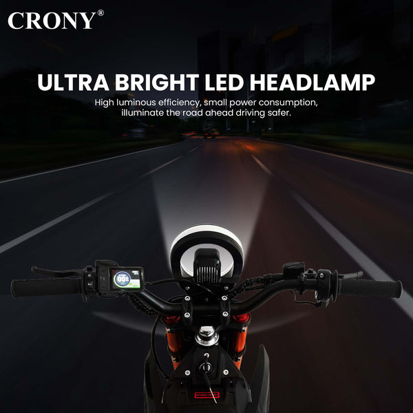 CRONY CRONY-01 High Configuration Electric Dirt Bike 2500W Motor, 48V 24Ah Battery, 45-55KM Range, 50-68KM/H Speed, Dual Suspension, Off-Road Tires, Bluetooth Speaker, LED Headlamp, Phone Holder, Digital Display, Free Helmet, 1 Year Motor Warranty