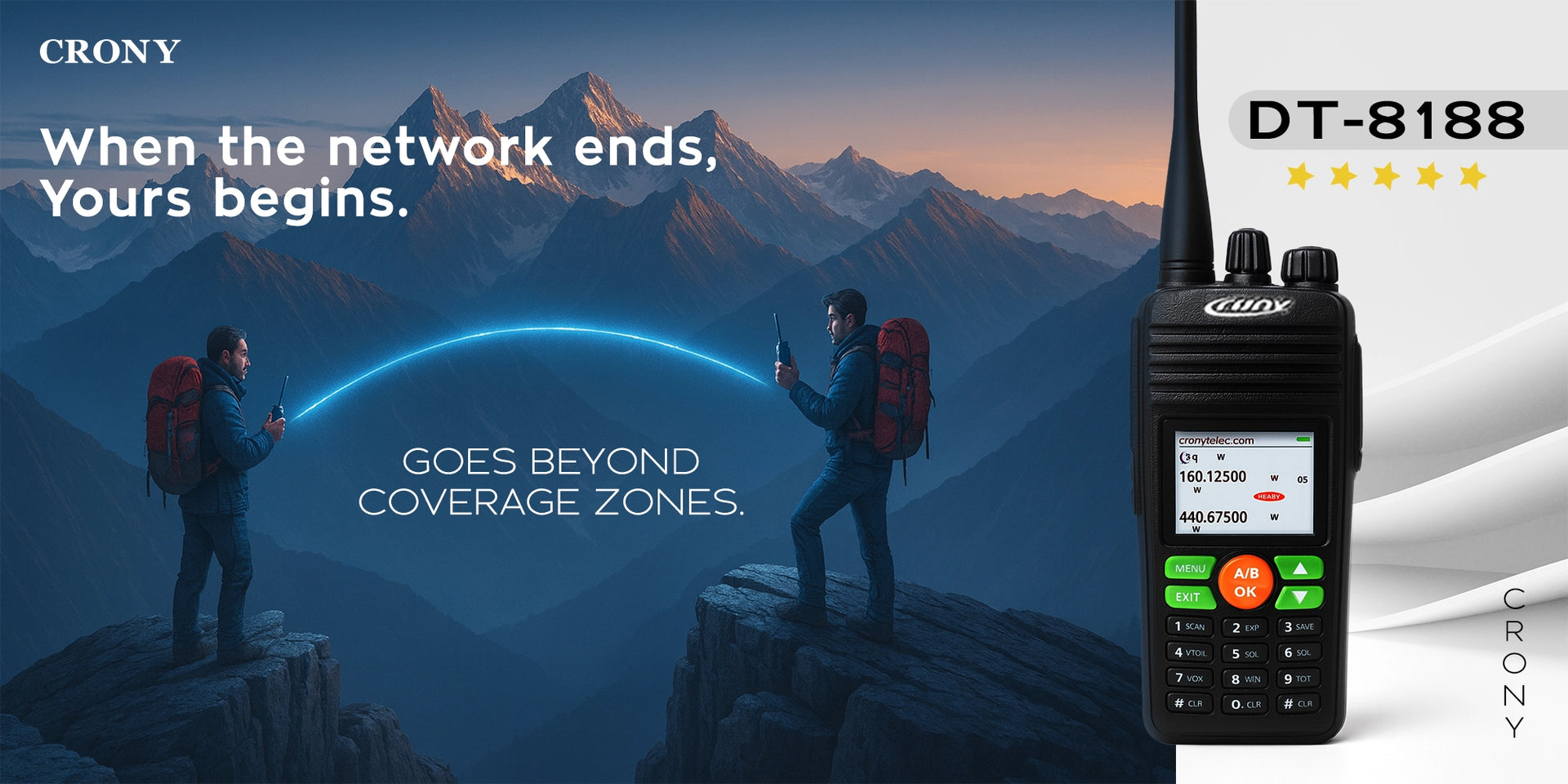 CRONY 10W DT-8188 UHF Double Segment Color screen Professional Walkie Talkies 8-15 KM - Hero Banner 1