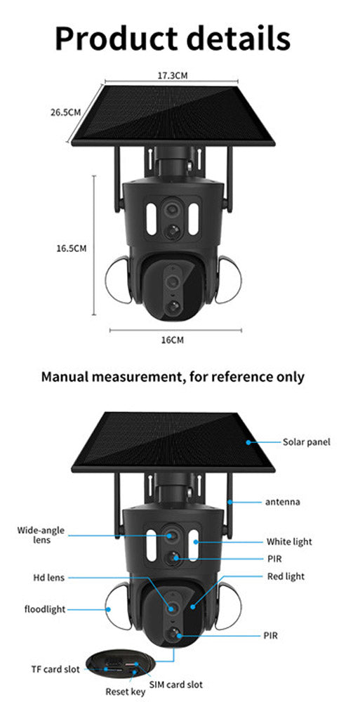 RBX-SD320 4G-4K-8MP RBX-SD320 WIFI-4K-8MP Solar Dual Linkage Battery PT Camera Built in Battery Outdoor Auto Human Tracking Solar Dual lens Camera