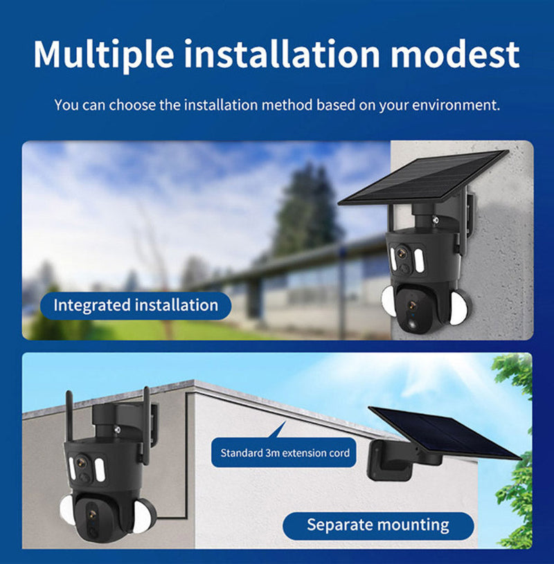 RBX-SD320 4G-4K-8MP RBX-SD320 WIFI-4K-8MP Solar Dual Linkage Battery PT Camera Built in Battery Outdoor Auto Human Tracking Solar Dual lens Camera