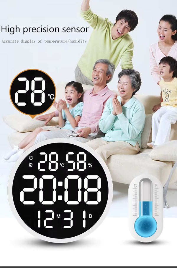 CRONY 6620 Wall clock 12 Inch LED Large Number Digital Wall Clock Temperature And Humidity Electronic Clock