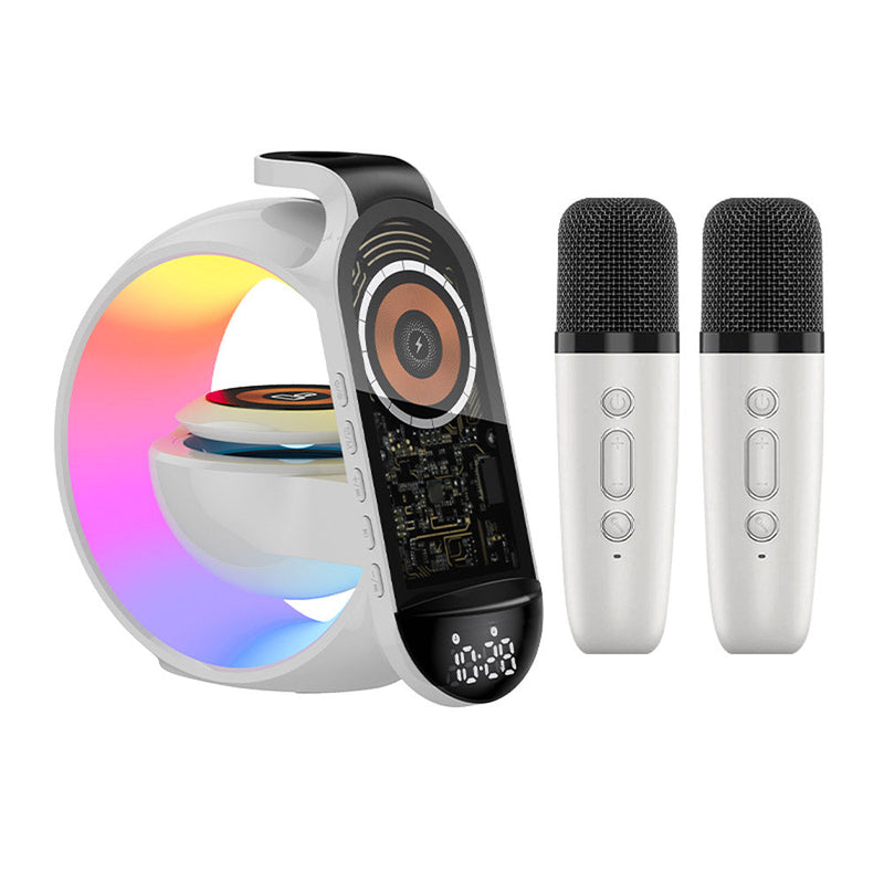 Multi-G table lamp BT speaker &amp; MIC &amp; clock &amp; wireless charge Big G table lamp Bluetooth speaker with wheat belt clock with multi-function wireless charge