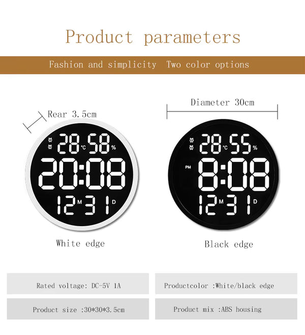 CRONY 6620 Wall clock 12 Inch LED Large Number Digital Wall Clock Temperature And Humidity Electronic Clock