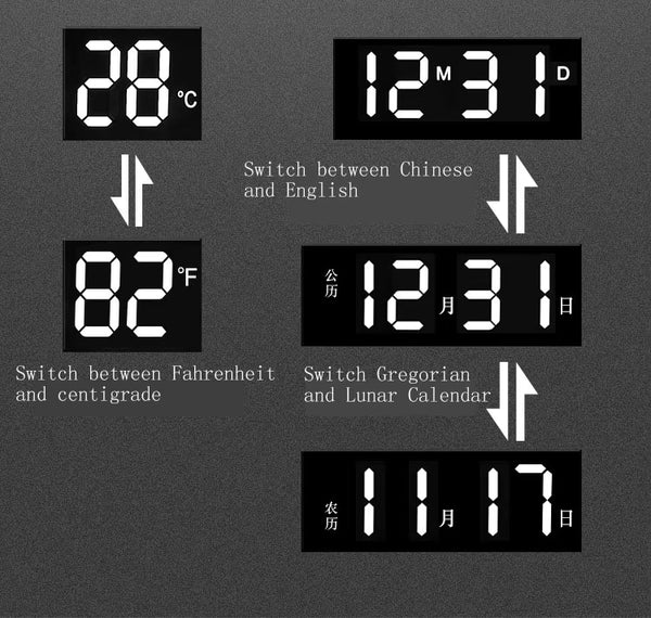 CRONY 6620 Wall clock 12 Inch LED Large Number Digital Wall Clock Temperature And Humidity Electronic Clock