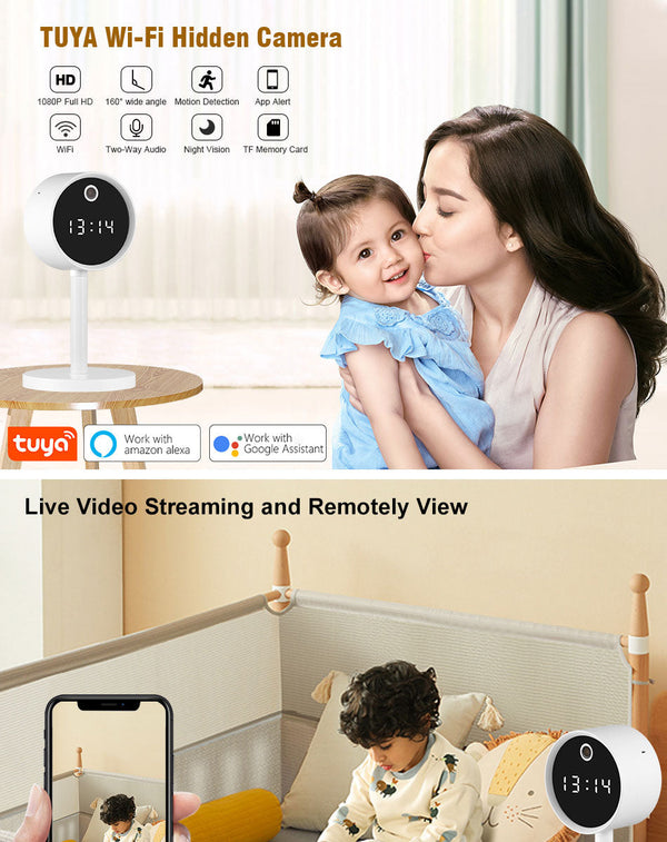 CRONY X8-1080P-WiFi Clock Camera Wireless Clock Camera Head Design Table Clock