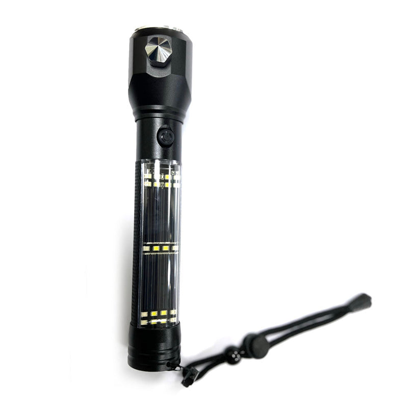 H04-T01 Solar Powered Tactical Flashlight Multi Function Outdoor Car LED Flashlight Ultra Bright Torch Light, with Safety Hammer