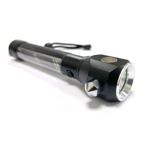 H04-T01 Solar Powered Tactical Flashlight Multi Function Outdoor Car LED Flashlight Ultra Bright Torch Light, with Safety Hammer