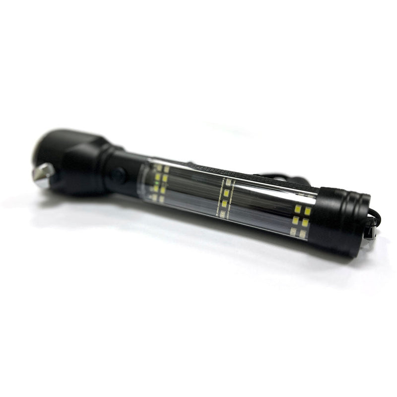 H04-T01 Solar Powered Tactical Flashlight Multi Function Outdoor Car LED Flashlight Ultra Bright Torch Light, with Safety Hammer