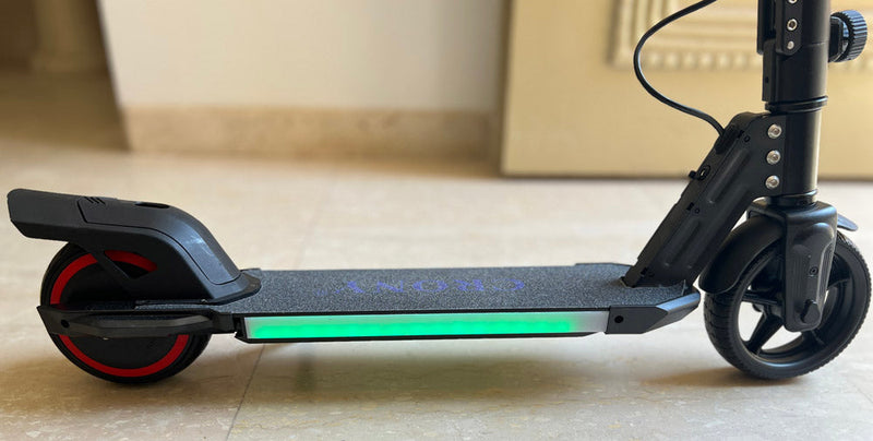 CRONY S32 Kids Foldable E-Scooter with LED Light Bar RGB Deck Lights & LED Display & E-Brake and E-Accelerator & Extended Footrest Supports Up to 100KG