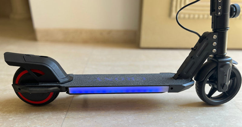 CRONY S32 Kids Foldable E-Scooter with LED Light Bar RGB Deck Lights & LED Display & E-Brake and E-Accelerator & Extended Footrest Supports Up to 100KG