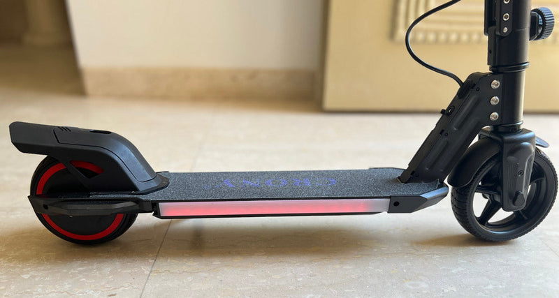 CRONY S32 Kids Foldable E-Scooter with LED Light Bar RGB Deck Lights & LED Display & E-Brake and E-Accelerator & Extended Footrest Supports Up to 100KG