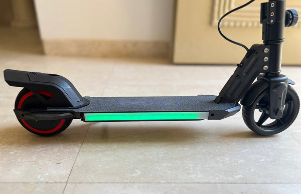 CRONY S32 Kids Foldable E-Scooter with LED Light Bar RGB Deck Lights & LED Display & E-Brake and E-Accelerator & Extended Footrest Supports Up to 100KG