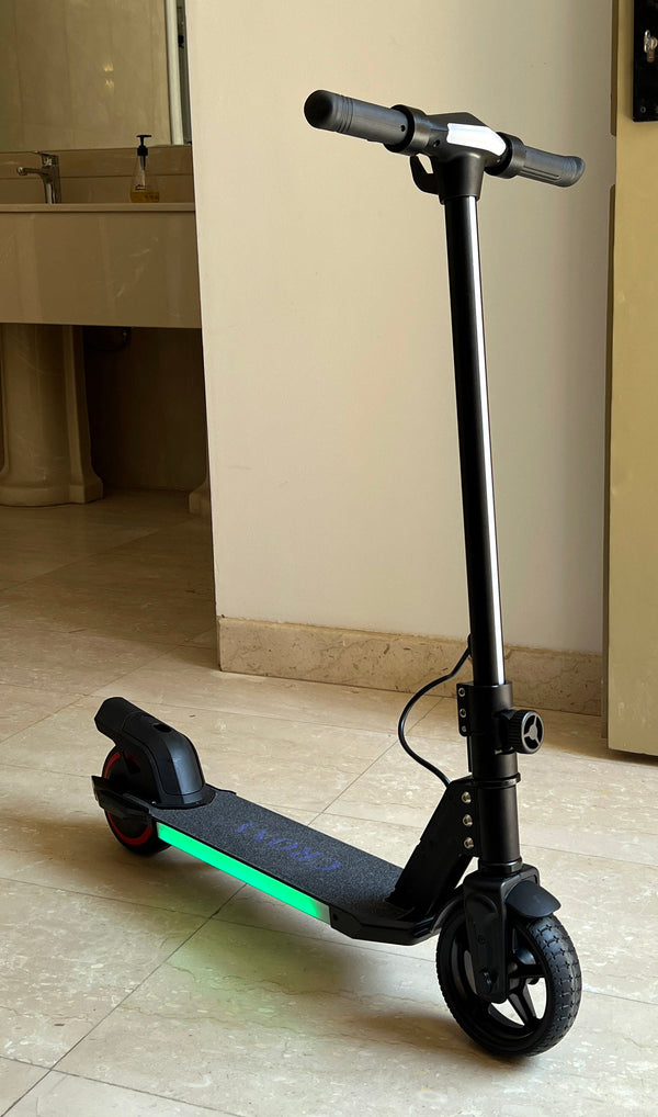CRONY S32 Kids Foldable E-Scooter with LED Light Bar RGB Deck Lights & LED Display & E-Brake and E-Accelerator & Extended Footrest Supports Up to 100KG