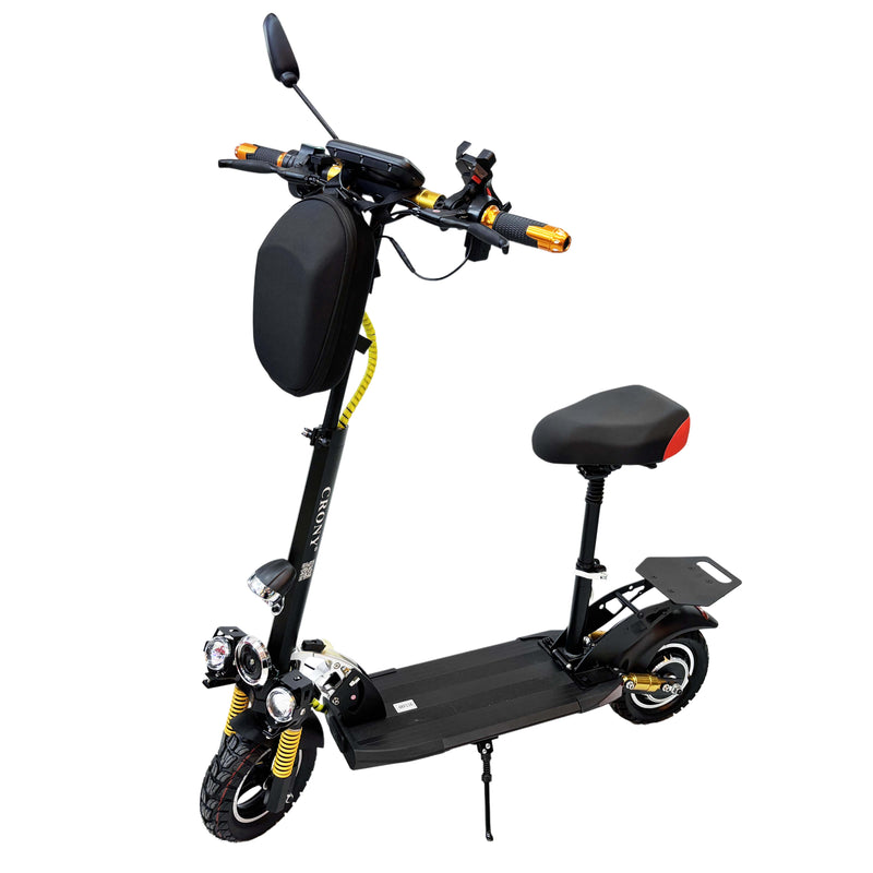 CRONY V10+ PRO Electric Scooter – 1500W Motor, 48V 13Ah Battery, Up to 68 KM/H Speed, 25–35 KM Range, 10-Inch Off-Road Tires, Front &amp; Rear Suspension, Foldable Aluminum Frame, Triple LED Headlights, Bluetooth Speaker, Phone Holder &amp; Rearview Mirrors