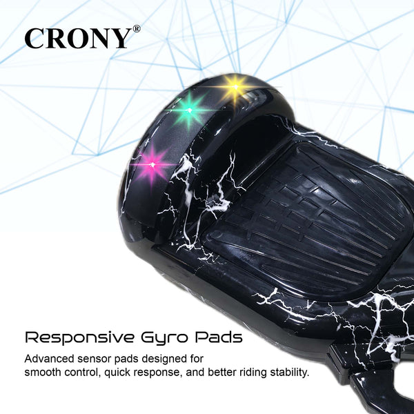 CRONY D1+ Smart Self-Balancing Hoverboard 250W Bluetooth LED Lights ABS Body 12KM/H 15KM Range Electric Scooter for Kids & Adults Indoor Outdoor Use