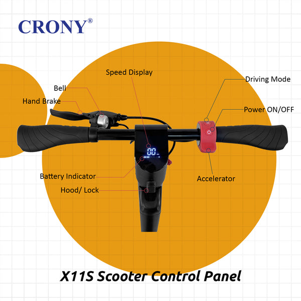 CRONY X11S APP Electric Scooter, 450W Motor, 36V 13Ah Detachable Battery, 40-60KM/H Speed, 30-40KM Range, 10 Inch Tires, LED Display, APP Connectivity, IP54 Waterproof, Front & Rear Disc Brakes, Foldable Design