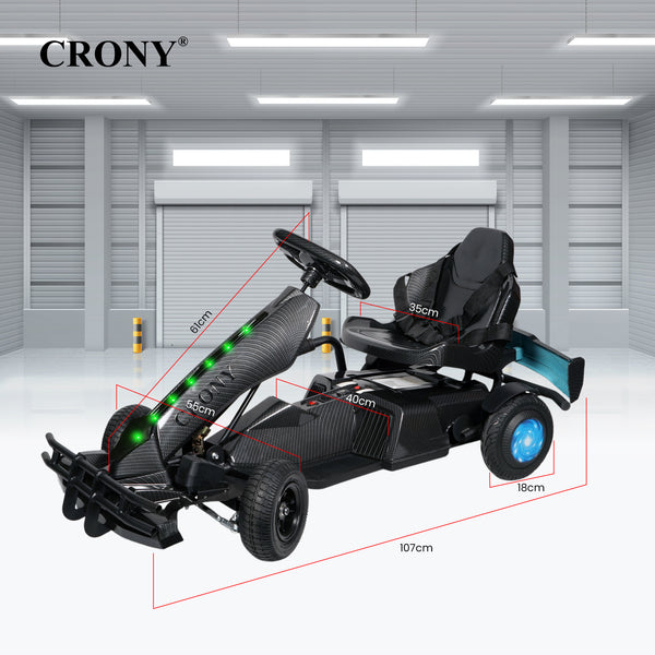 CRONY K9 Carbon Fiber Go-Kart – 250W Motor, 36V Battery, 20 KM/H Top Speed, 20 KM Range, Lightweight Carbon Fiber Frame, Front & Rear Hand Brakes, Seat Belt, LED Light Wheels, Forward & Reverse Switch | Safe & Fun Electric Go-Kart for Kids