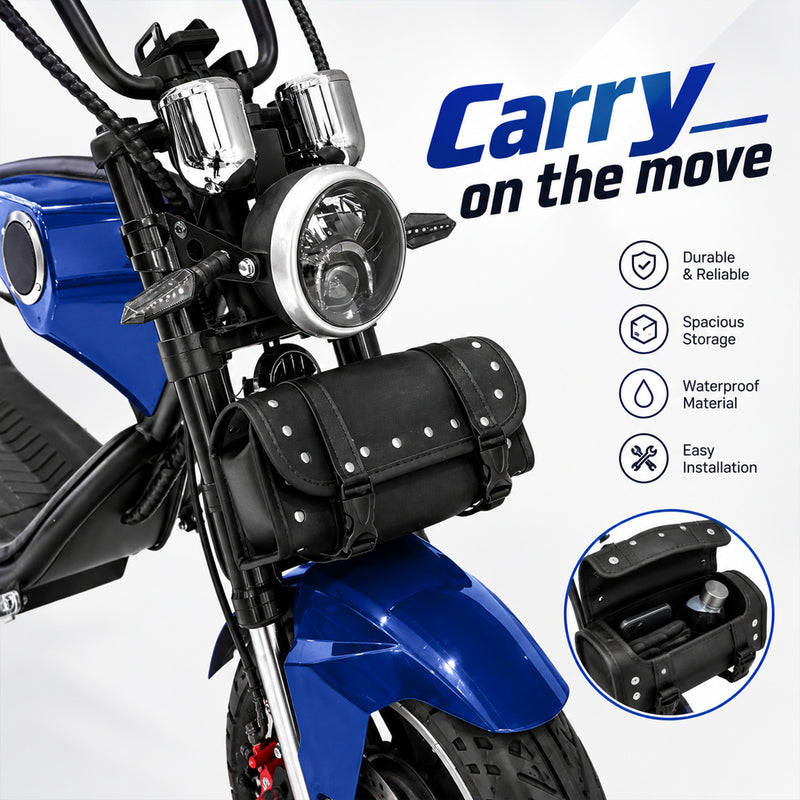 CRONY X1 Electric Motorcycle, 3000W Motor, 60V 12Ah Battery, 60-80KM/H Max Speed, 25-35KM Range, Front & Rear Disc Brakes, Front & Rear Suspension, LCD Display, LED Lights, Bluetooth Speaker, Mobile Phone Holder, Harley Bag, Blue