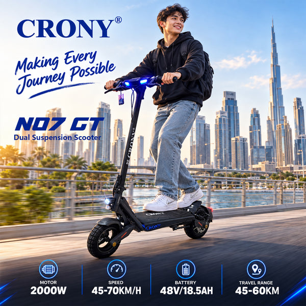 CRONY N07 GT Electric Scooter, 2000W Motor, 48V 18.5Ah Battery, 45–70 km/h, 45–60 km Range, Dual Suspension, 10-Inch Tires, NFC Unlock & App Connectivity