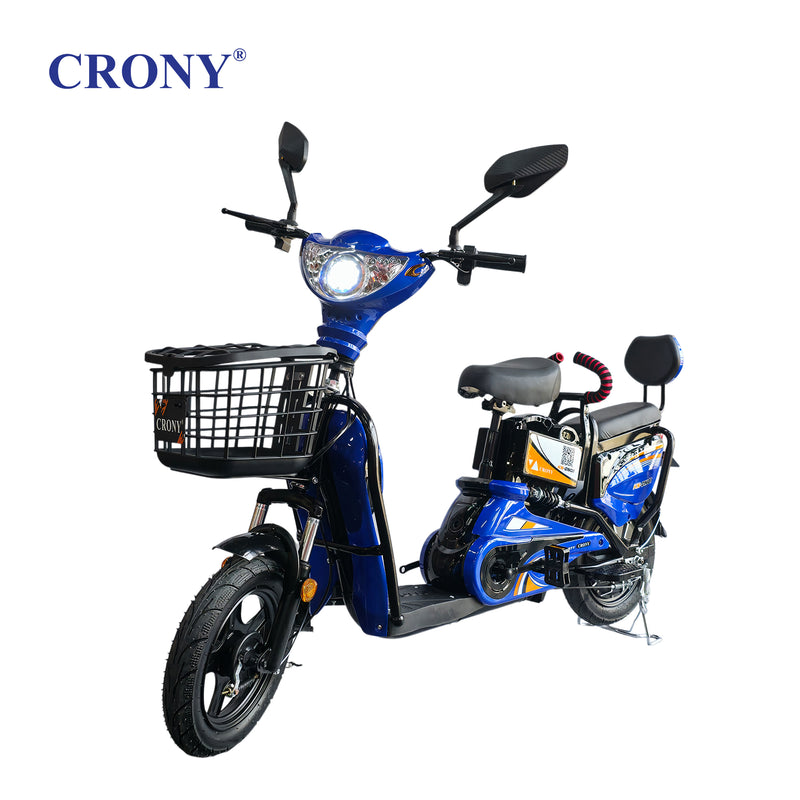 CRONY W6 Electric Bike, Blue, 500W Rear Hub Motor, 48V Battery, 14-Inch Wheels, 3-Speed Electric City Bike, 31–70 km Range, Electric Scooter Motorcycle