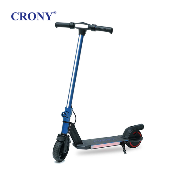 The CRONY S31 is a foldable electric scooter available in multiple colors, featuring an aluminum alloy body, a 130W motor, an LED display, and seven-color footboard lights.