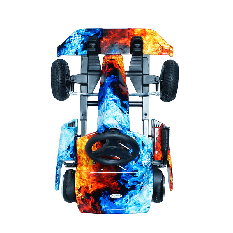 CRONY JL001-04  Kids Electric 4-Wheel Go-Kart Hand Brakes LED Light Wheels Electric Amusement Kart 250W Motor 15-20KM/H Speed Max Loading Weight 65KG Range 8-10KM( Red & Blue Fire)